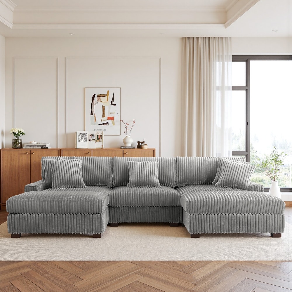 114.5" W Upholstered Sectional Modular Sofa with 2 Ottomans