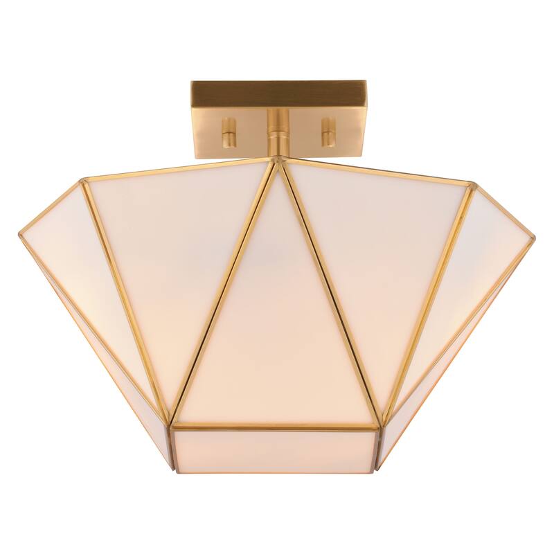 Burnett 2-Light Mid-Century Modern Semi Flush Mount Lighting Ceiling Fixture, White Tiffany Glass Shade for Entryway