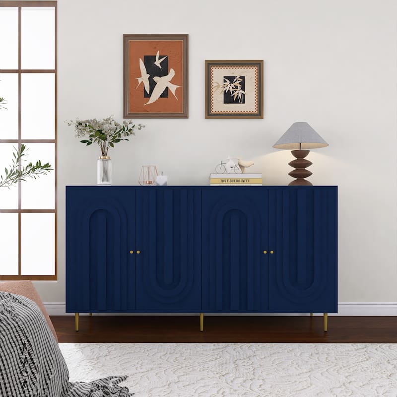 60 Inch Modern Sideboard with 4 doors and Adjustable Shelves - Blue - 59.81＂x15.71＂x33.71＂