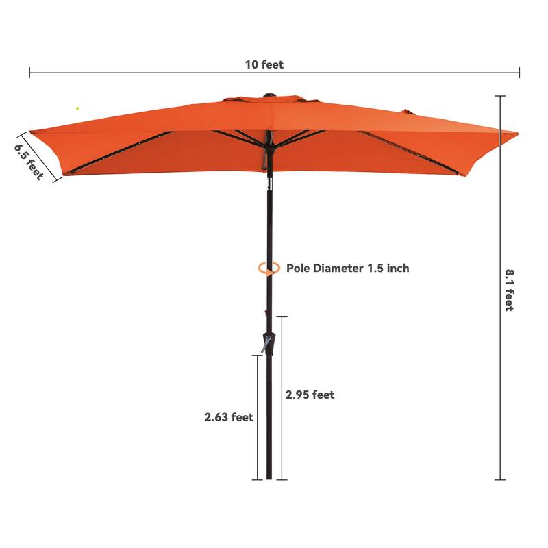6.5*10ft Rectangular Patio Market Umbrella with LED Lights,Crank & Tilt
