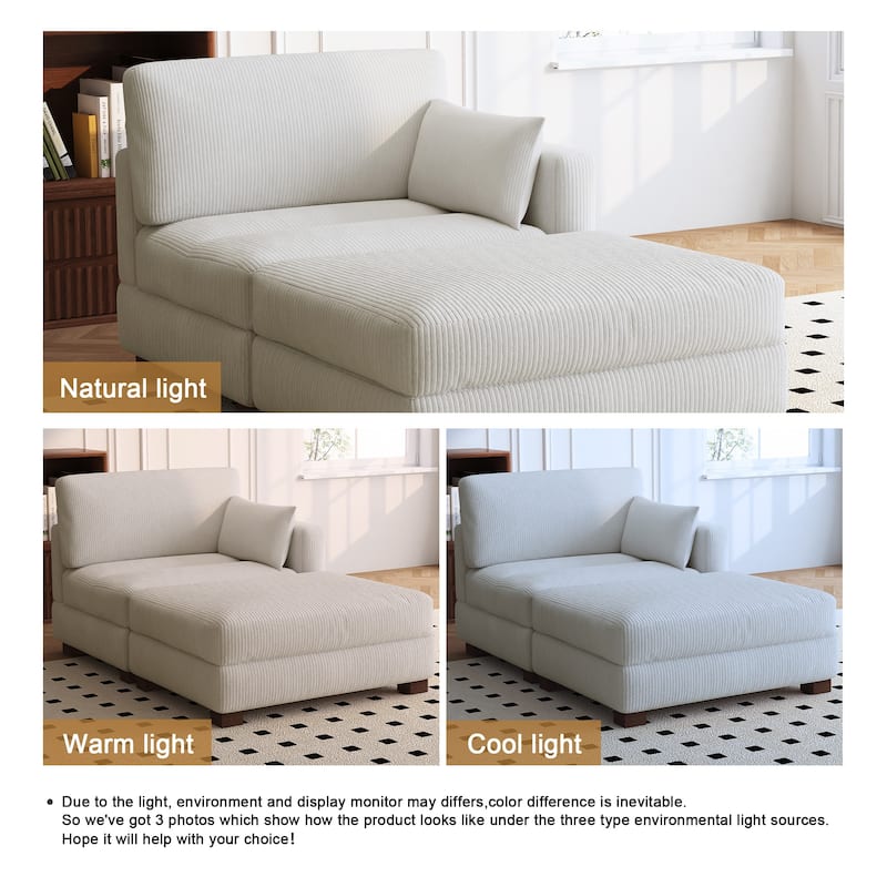 Modern 43'' Corduroy Comfy Sectional Chaise Lounge with Pillow