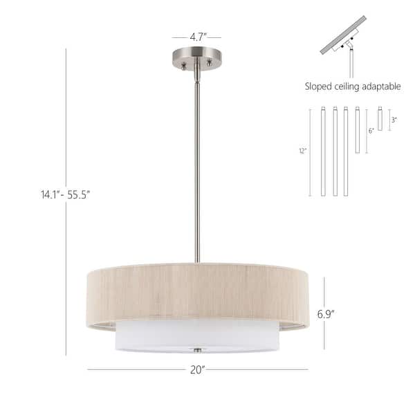 dimension image slide 2 of 3, GetLedel 20" 4-Light Hand-woven Rope Drum Semi-flush Mount Chandelier