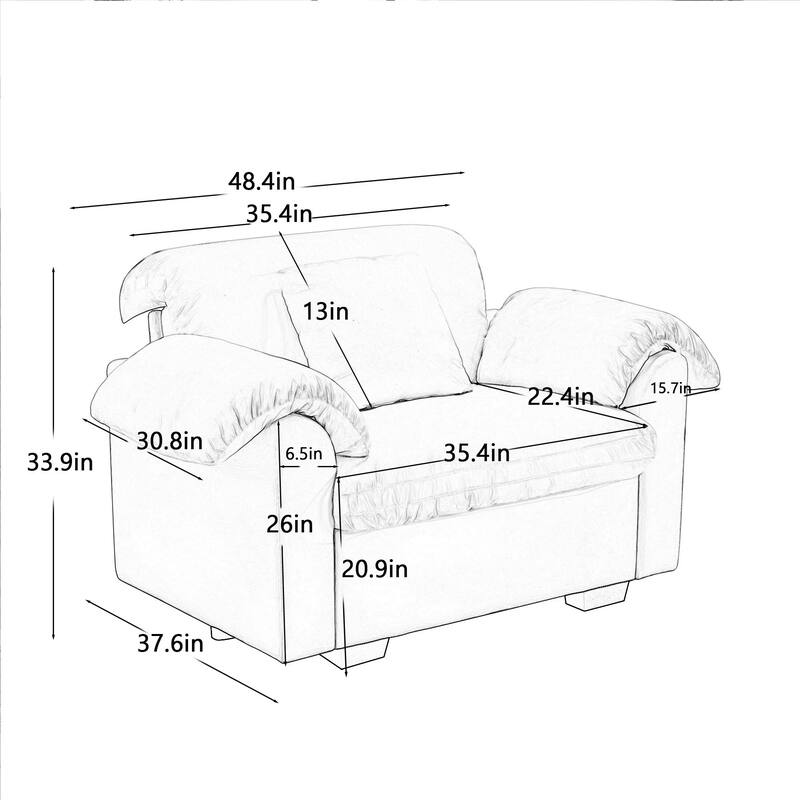 Velvet Deep Seat Storage Sofa Chair with Fluffy Armrest Pillows & Backrest