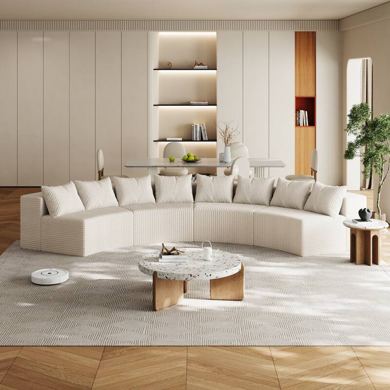 Semi Circular Shaped Sectional Sofa Modular Corduroy Fabric Couch, Free Combination