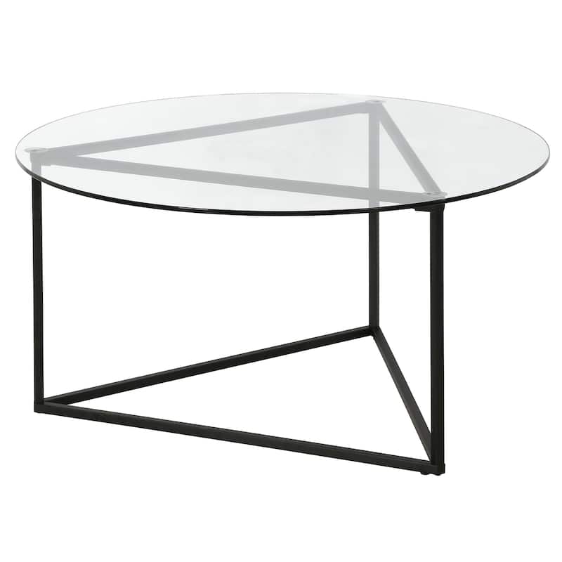35 Inch Glass Round Coffee Table with Steel Base for Living Room Decor - 35” x 35” x 18”