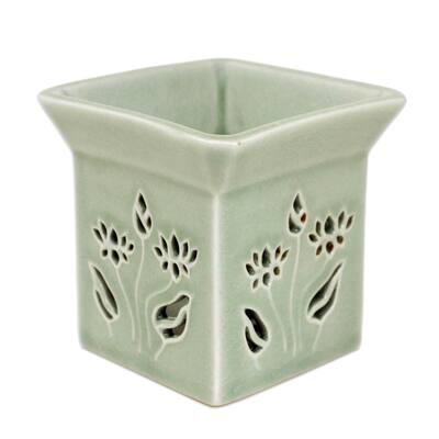Novica Handmade Lotus Garden Ceramic Clay Oil Warmer