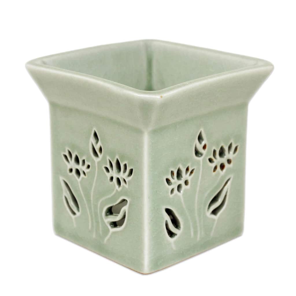 Novica Handmade Lotus Garden Ceramic Clay Oil Warmer