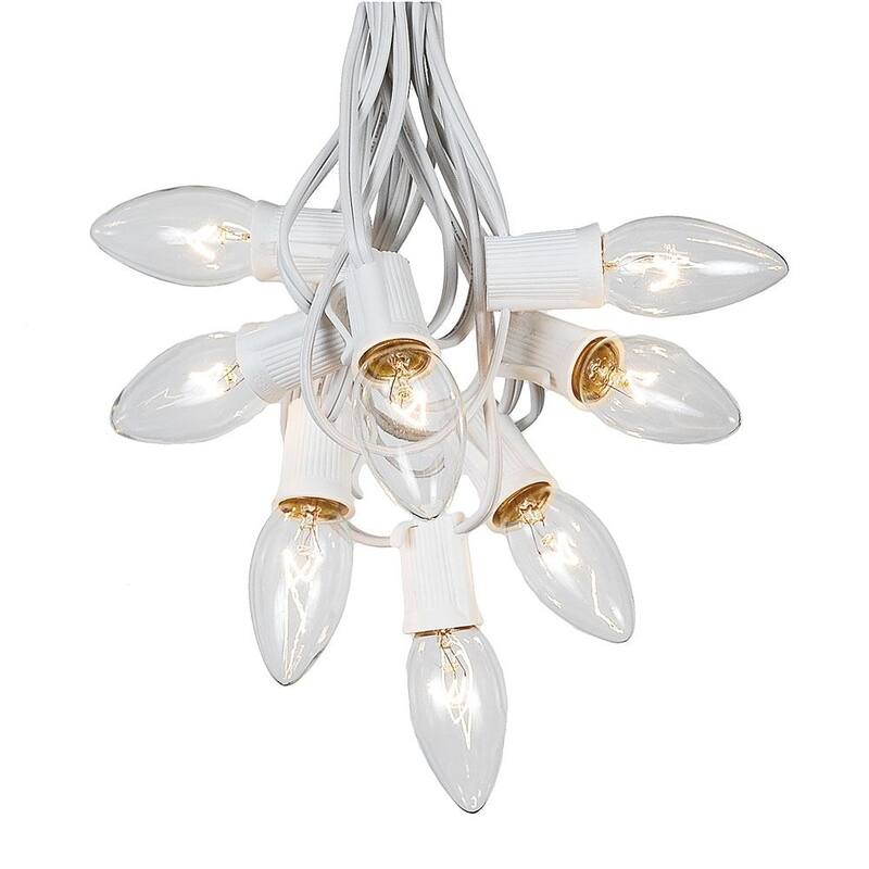 25 Foot C9 Twinkle Christmas Light Set, Hanging String Lights, White Wire - Clear