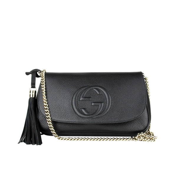 Shop Gucci Interlocking GG Black Leather Chain Strap Flap Shoulder Bag 336752 1000 - One size ...