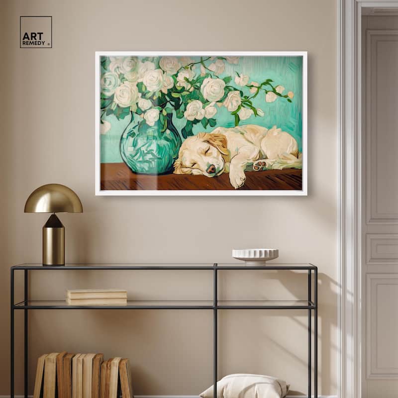 Rose Vase Puppy Shadowbox by Art Remedy