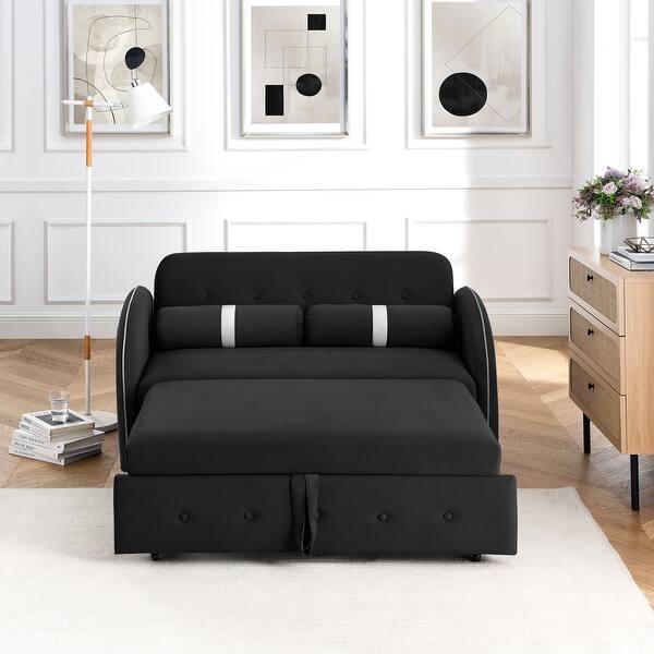 Pull Out Sleep Sofa Bed Adjsutable Backrest Loveseat w/ Lumbar Pillows
