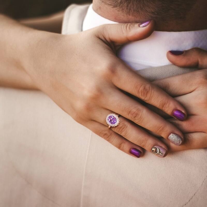 Miadora 2 1/5ct TGW Amethyst 1/10ct TW Diamond Halo Cocktail Ring 14k Rose Gold