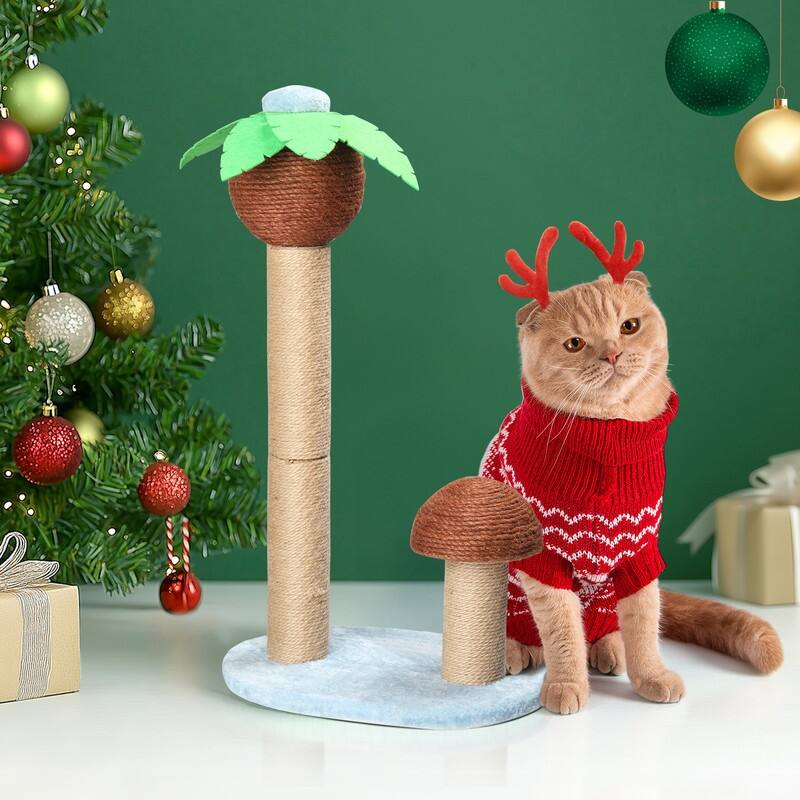 27.5in Coconut Palm Tree Cat Scratching Post Christmas Decoration