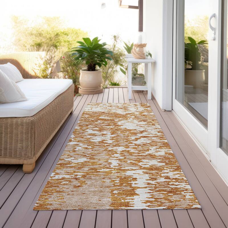Machine Washable Indoor/ Outdoor Abstract Pixels Chantille Rug - Copper - 2'3" x 7'6"