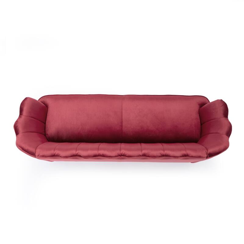 Natural 76.25" Velvet Channel Stitching 3-seater Sofa with Metal Legs for Living Room