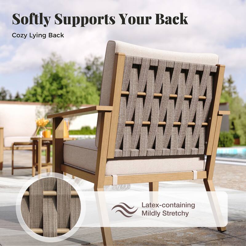 MAISON ARTS 5/7-Seat Outdoor Webbing Design Sofa Set, Patio Conversation Set with Round Coffee Table