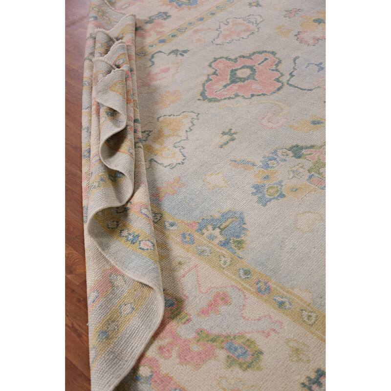 Hand Knotted Oriental 100% Wool Carpet Transitional All-Over Beige & Ivories Oushak Area Rug - 13' 2'' X 9' 5''