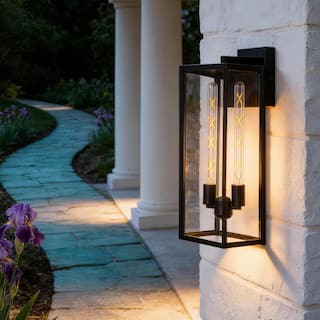 Black Outdoor Lighting Wall Sconce with Clear Glass