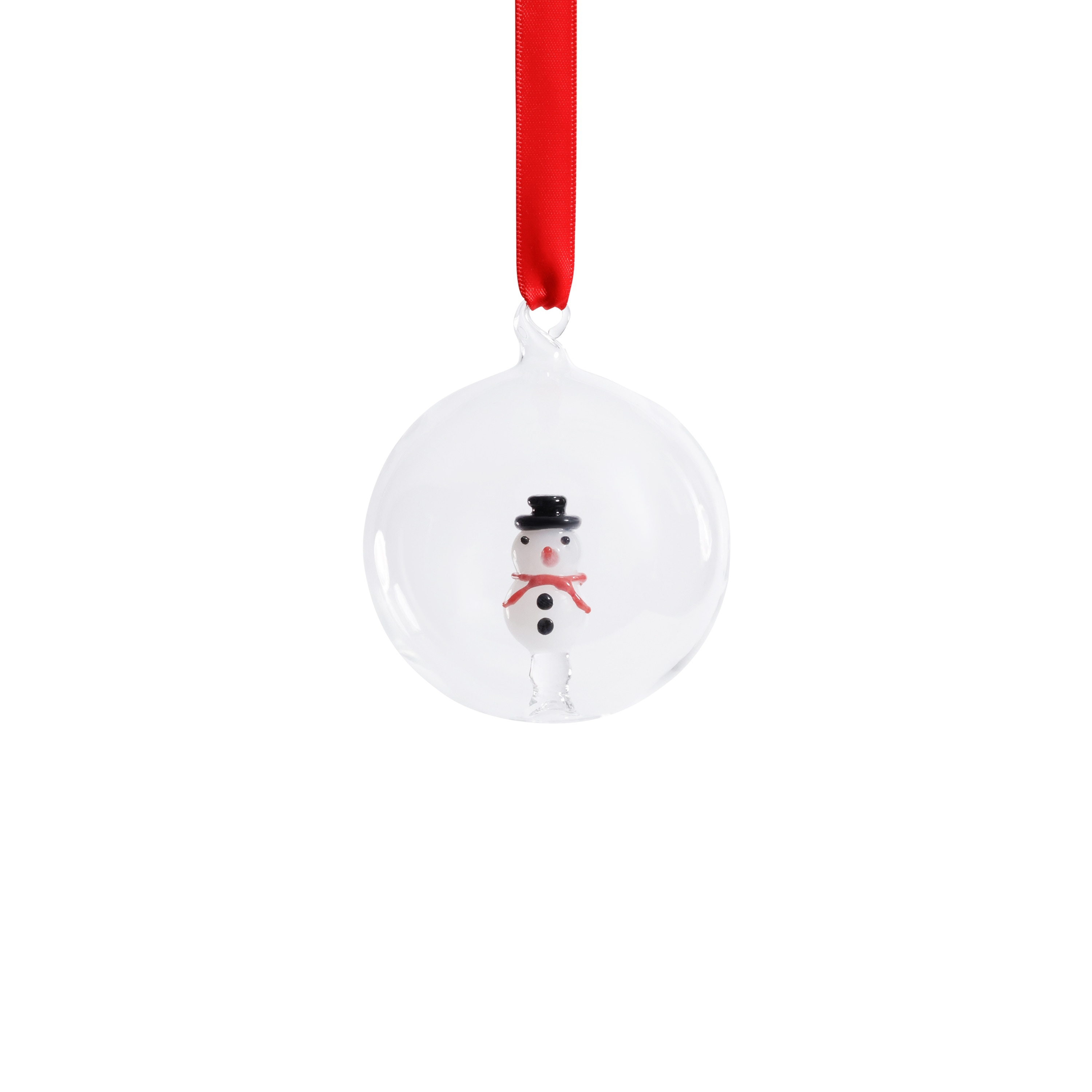 Clear Glass Ball Ornaments with Holiday Snowman Motif, Set of 6, 3.25"