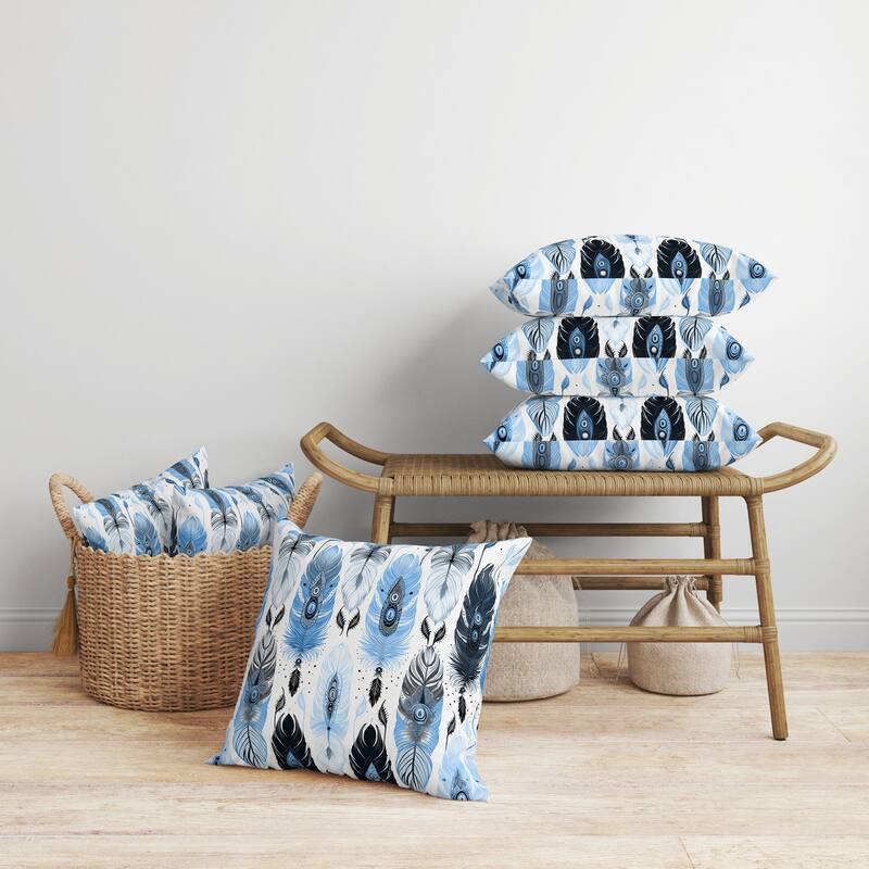 Feathered Treasure Faux Suede Reversible Throw Pillow Blue and White