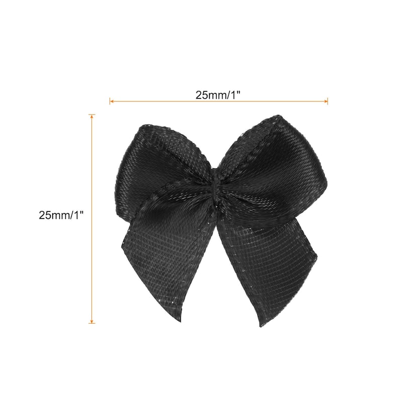 60Pcs Mini Ribbon Bow 1" Mini Fabric Satin Ribbon Flower Bows Craft - Black