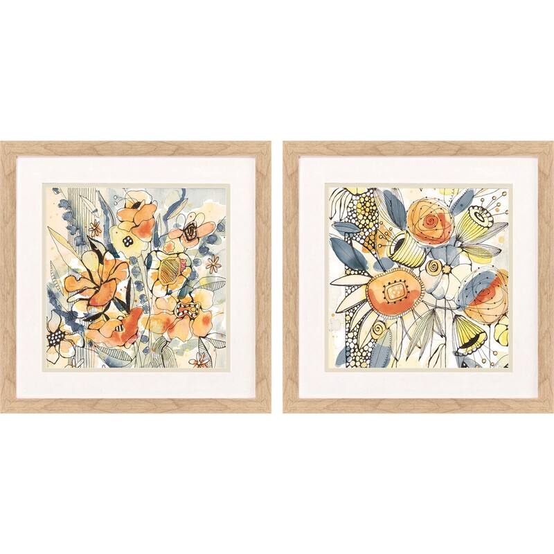 HomeRoots Set Of Two Bursting Wildflowers Brown Framed Wall Art