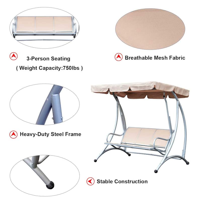 Outsunny 3 Person Patio Swing Seats with Adjustable Canopy Outdoor Swing Chair Bench for Garden, Poolside