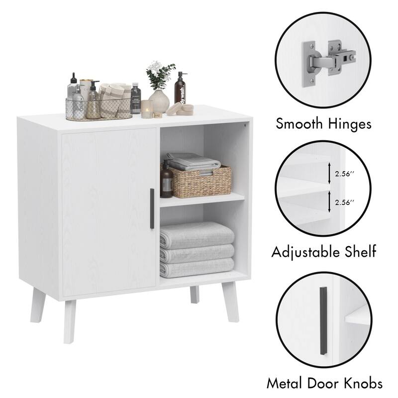 31.50" White Kitchen Storage Cabinet,Sideboard Buffet with Solid Wood Feet