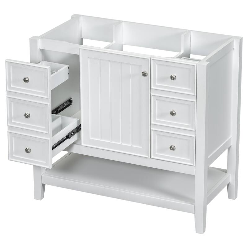 35.5" Bathroom Vanity with 1 Cabinet, 3 Drawers & Adjustable Shelf, Solid Poplar & MDF Construction, Freestanding