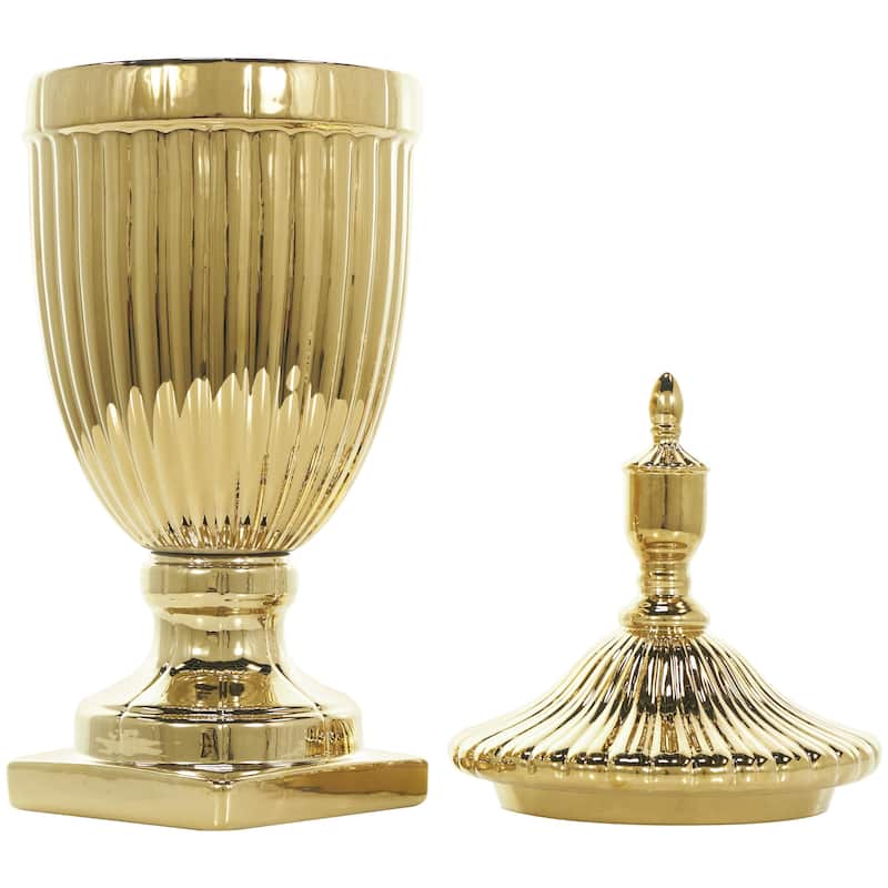 Ceramic Living Room Decorative Jars with Grooves and Lid - Gold, Silver, Black, White - Roche River Decor