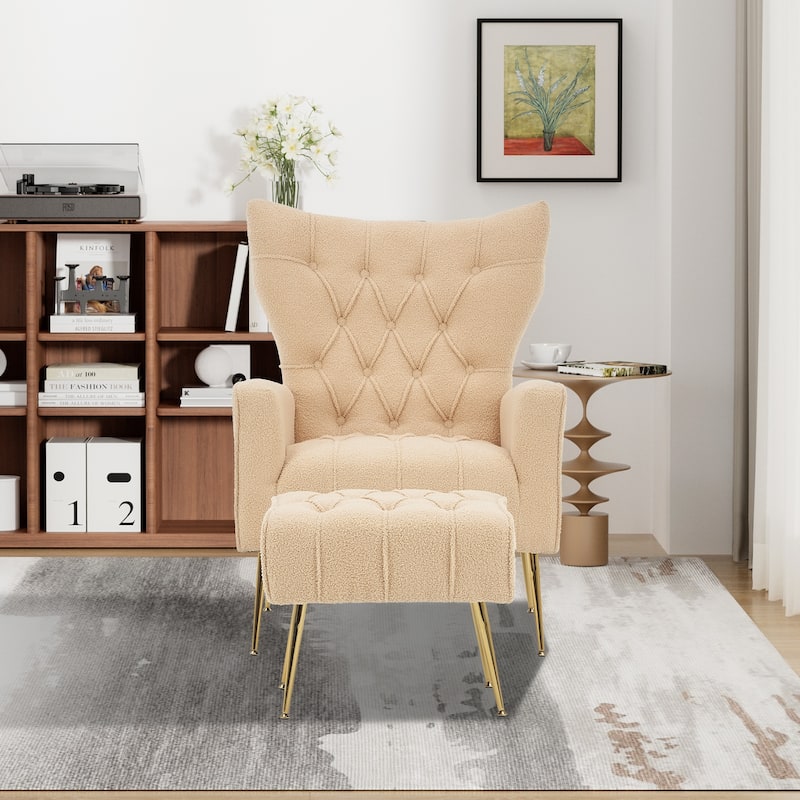 Ouyessir Upholstered Tufted Accent Chair with Ottoman