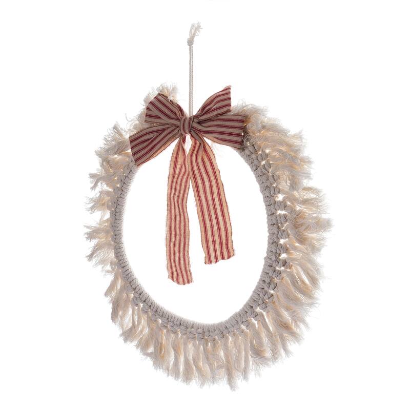 Transpac Polyester 15.7 in. Sand Christmas Macrame Modern Wreath