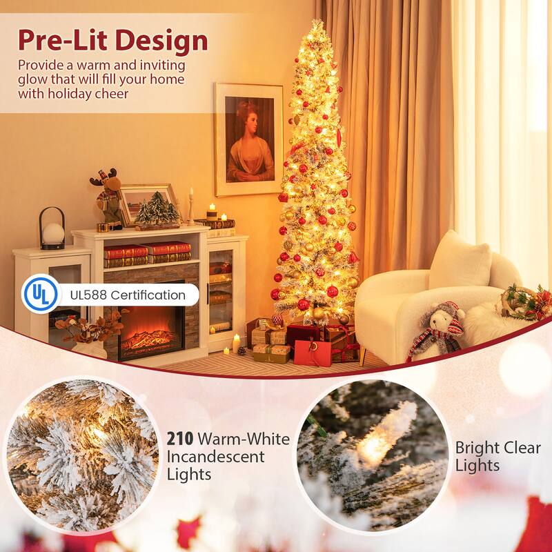 Gymax 4.5/6/7 FT Pre-Lit Artificial Christmas Tree Slim Pencil Xmas