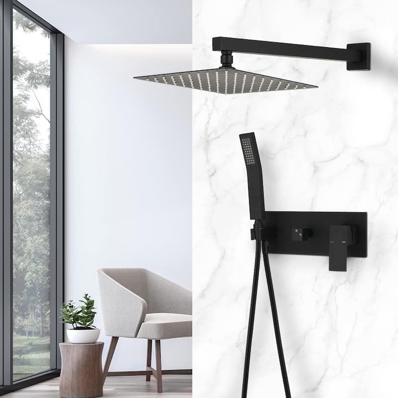 Proox Wall Mount 10 inch. Rainfall Shower Faucet w/ 3 Handle Shower Handheld