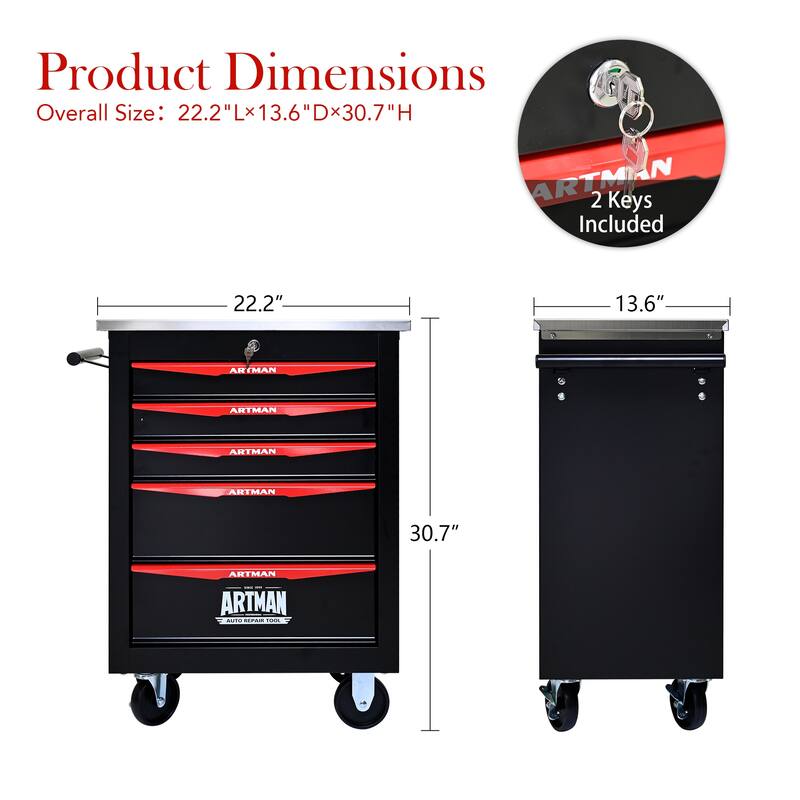 4/5/6/7 Metal Drawers Tool Cart with Wheels for Garage Workshop