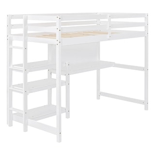 Twin Loft Bed with Desk, Shelves & Writing Board