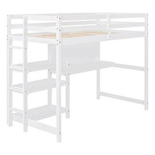 Twin Loft Bed with Desk, Writing Board, and Shelf Storage
