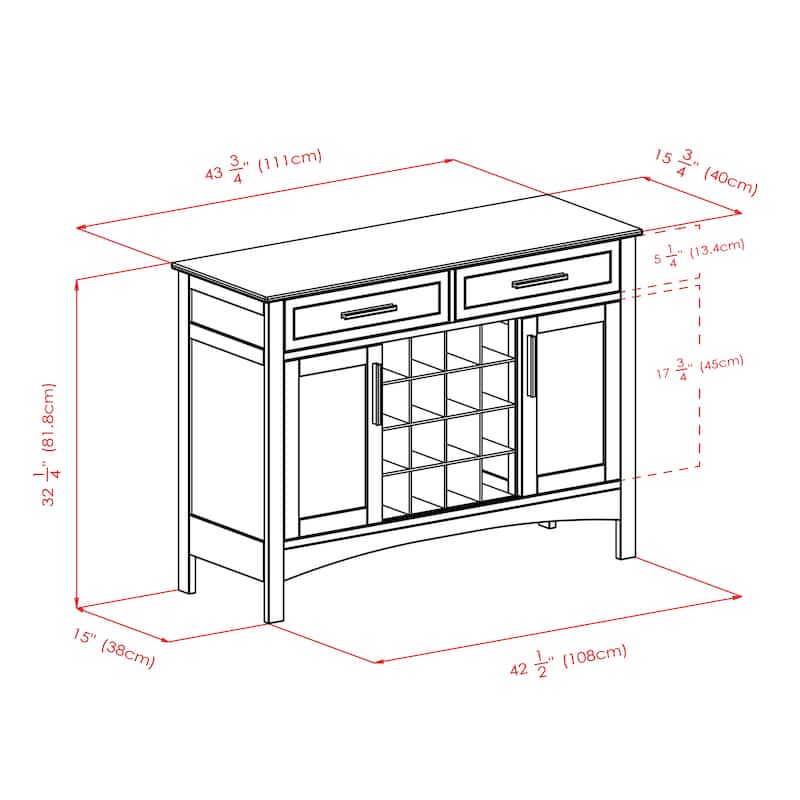 Gordon Buffet Cabinet, Cappuccino - 43.7"W x 16.1"D x 32.2"H