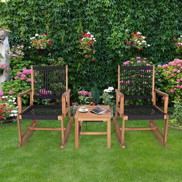 costway acacia wood rocking chair patio garden lawn w cushion