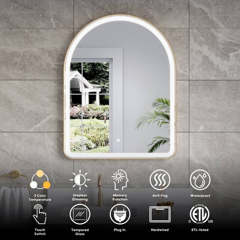 24/28''W X 36''H Wall Mounted Bathroom Framed LED Mirror With Memory Function,Anti-fog,Dimmable