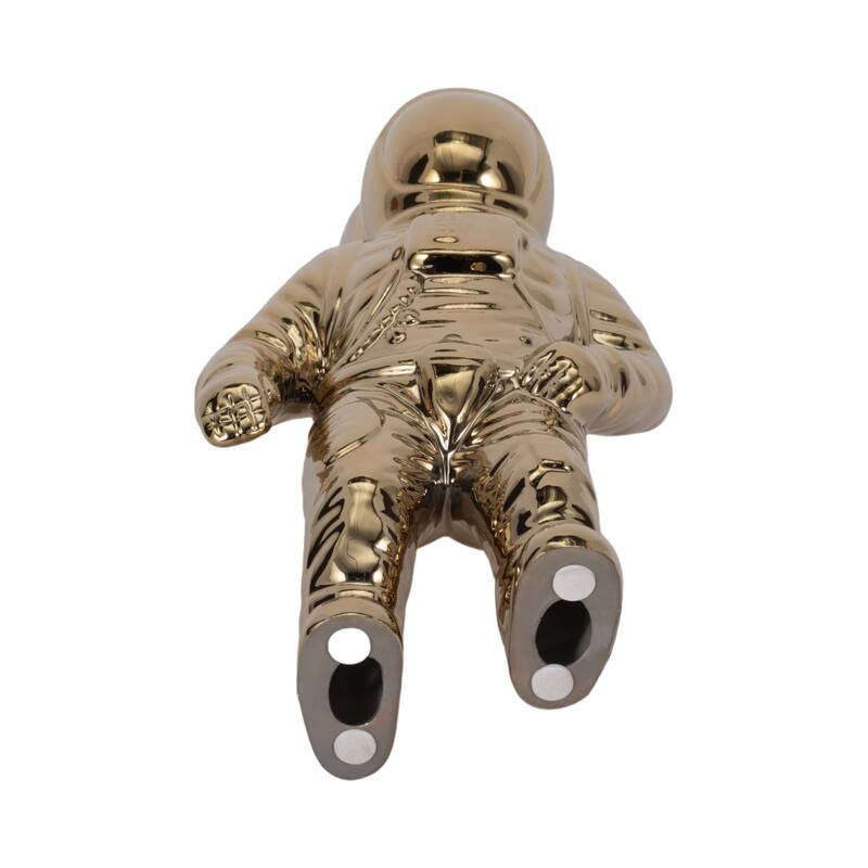11" Ceramic Astronaut Sculpture Contemporary Modern Metallic Statuette Table Decor For Home or Office Space - 6" x 4" x 11"