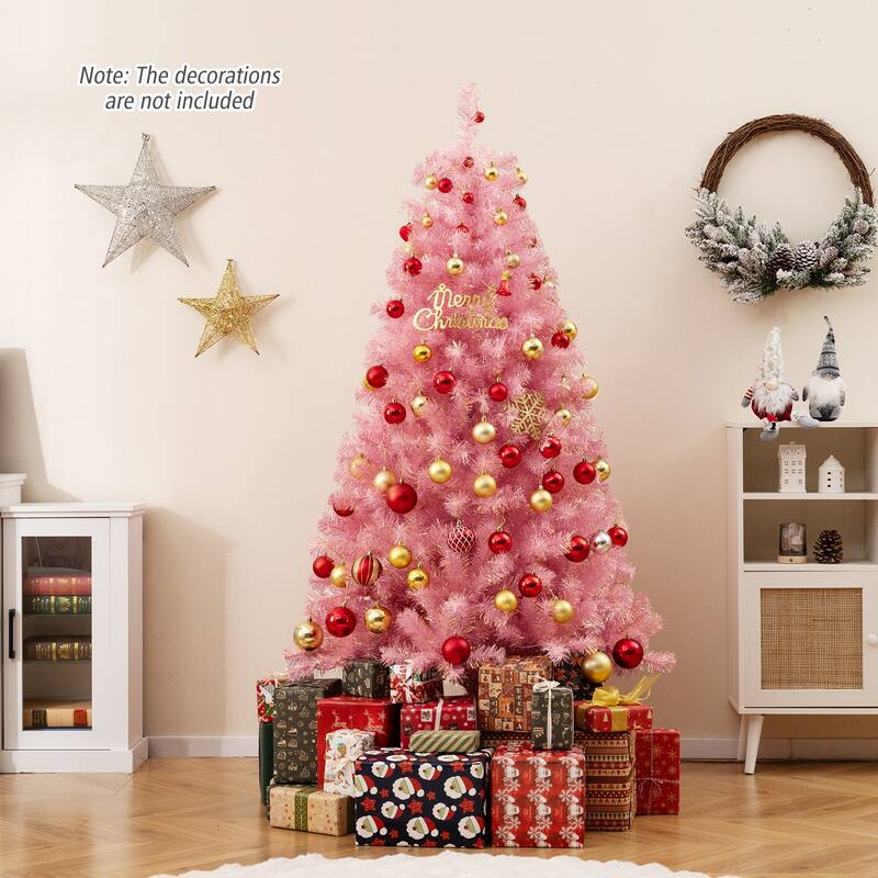 Gymax 6 FT Artificial Tinsel Christmas Tree w/ 250 Lights 8 Modes 688