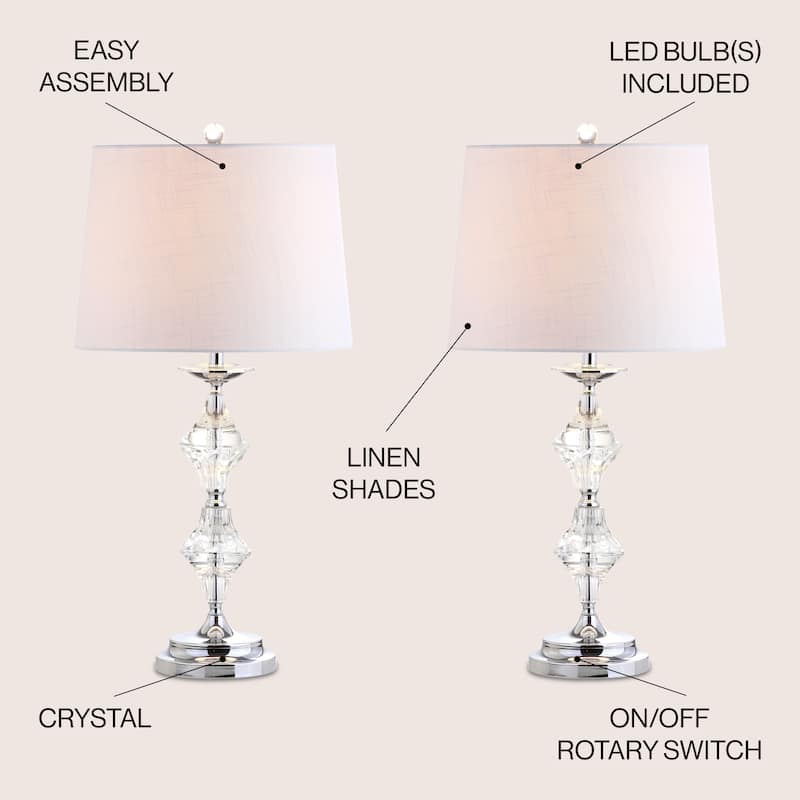 Chloe 27.5" Crystal LED Table Lamp, Clear/Chrome (Set of 2) by JONATHAN Y