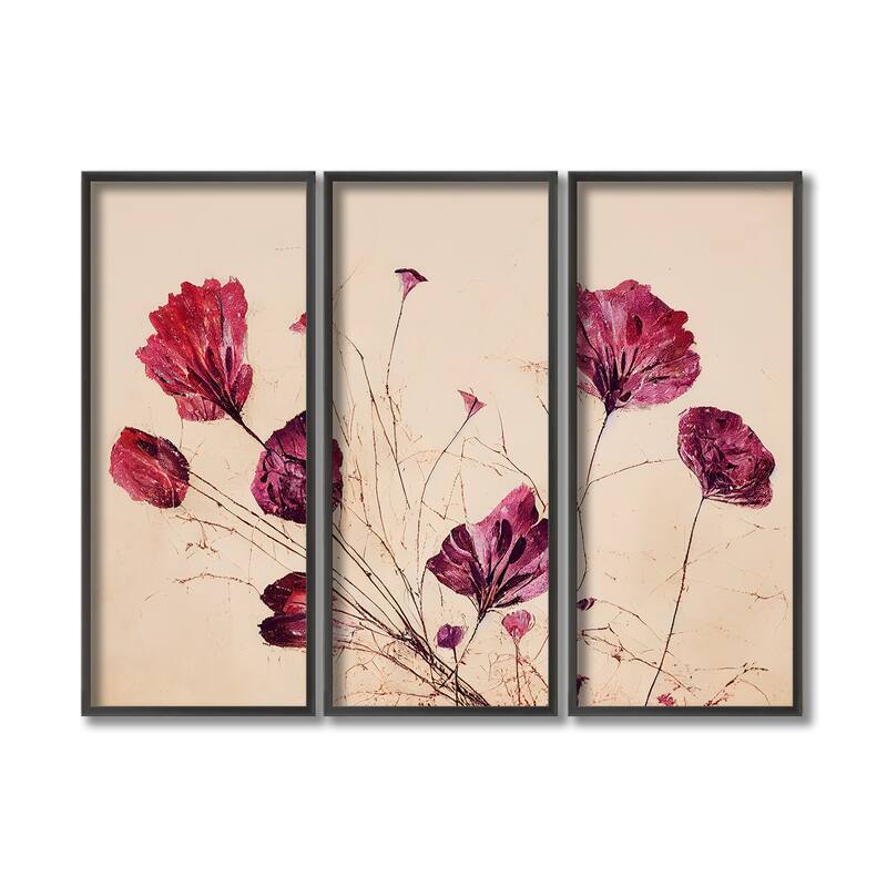 "Purple Flowers" Framed 3-Piece Wall Art Set by Treechild