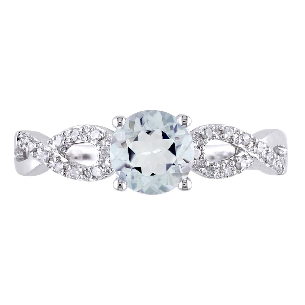 Miadora 10k White Gold Aquamarine and 1/10ct TDW Diamond Ring (G-H, I1-I2)