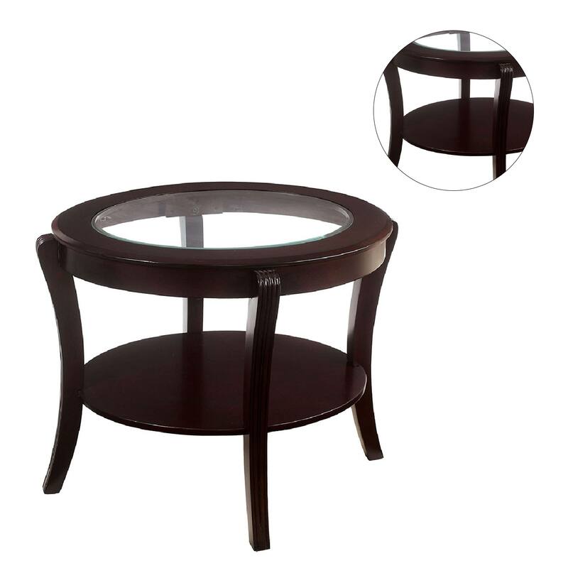 Tempered Glass and Solid Wood End Table in Espresso Finish