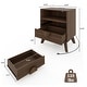 preview thumbnail 12 of 23, Fluted Nightstand with Charging Station, Modern 19.6in Wide End Table Wood Bedside Table with 2 Drawers for Bedroom