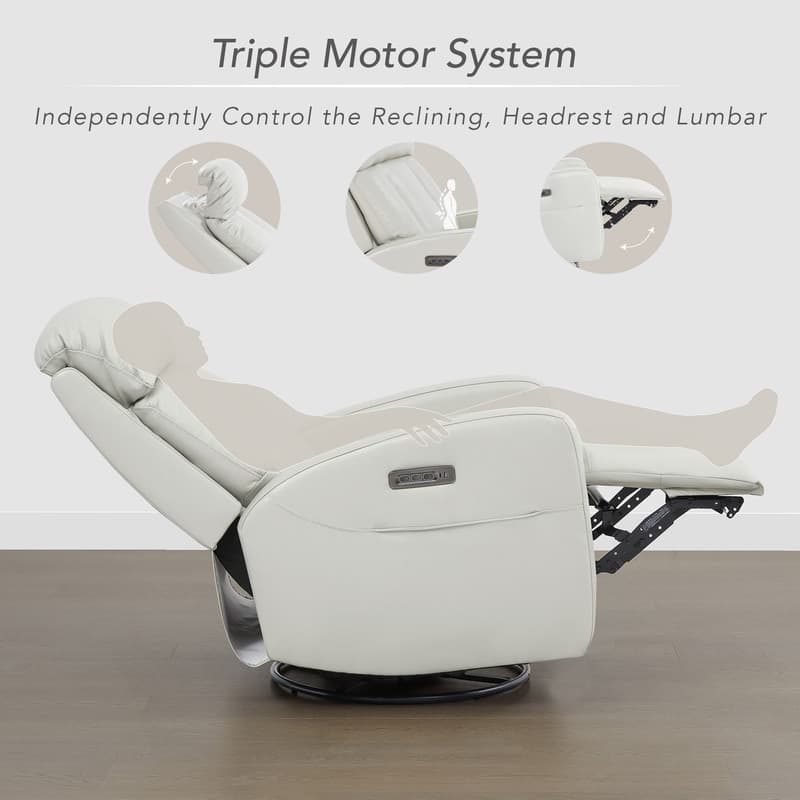 Kinsley Triple Motor Leather Power Swivel Recliner with Adjustable Lumbar