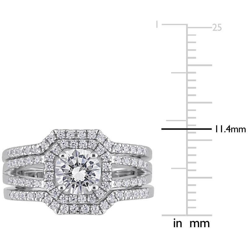Miadora Halo Cubic Zirconia Split Shank Bridal Set in Sterling Silver