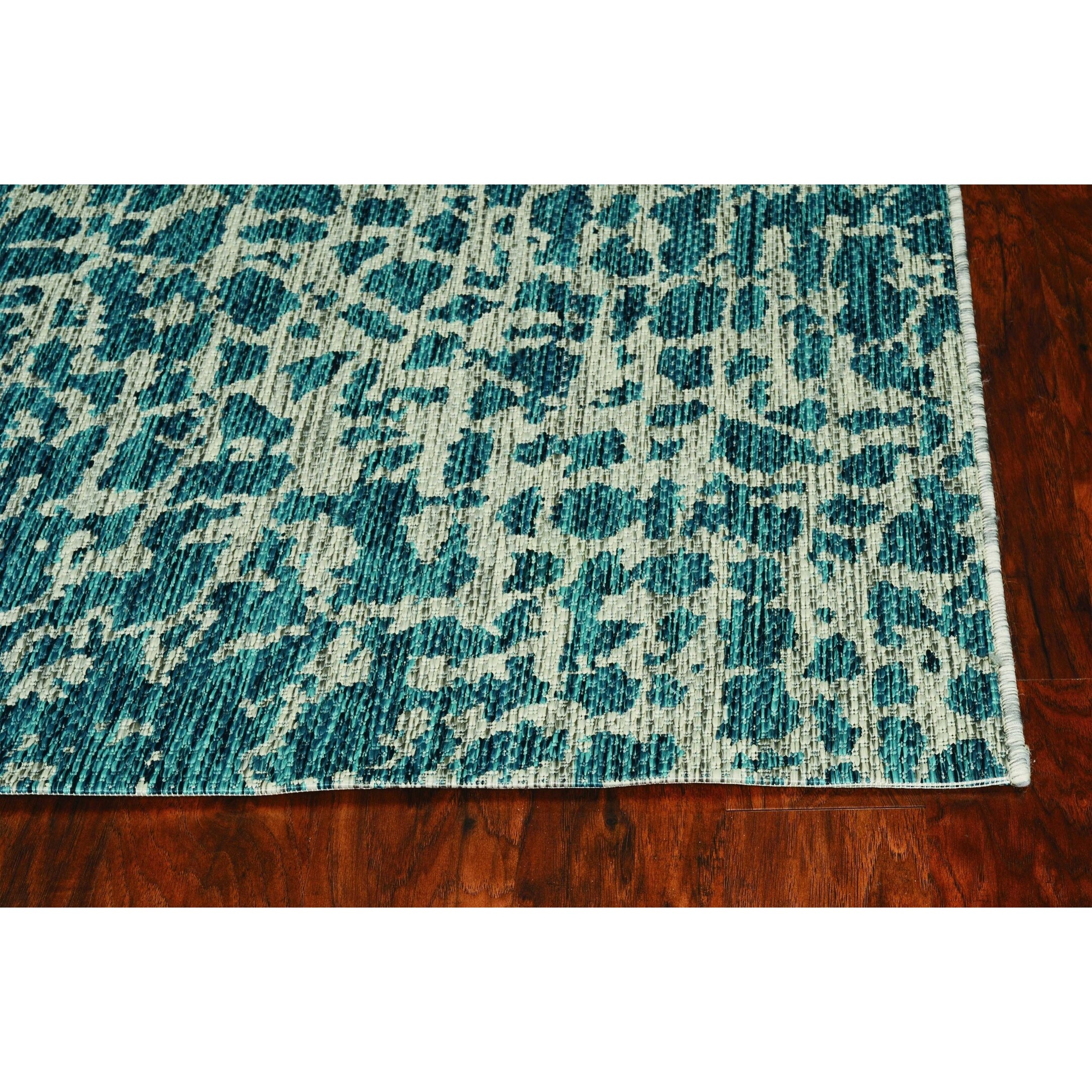 3'X4' Teal Machine Woven Uv Treated Animal Print Indoor Outdoor Accent Rug